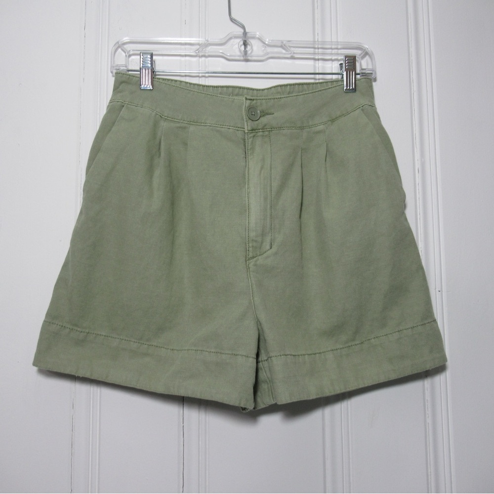 Joie Cotton Linen Blend Olive Green Pleated Shorts Size XS